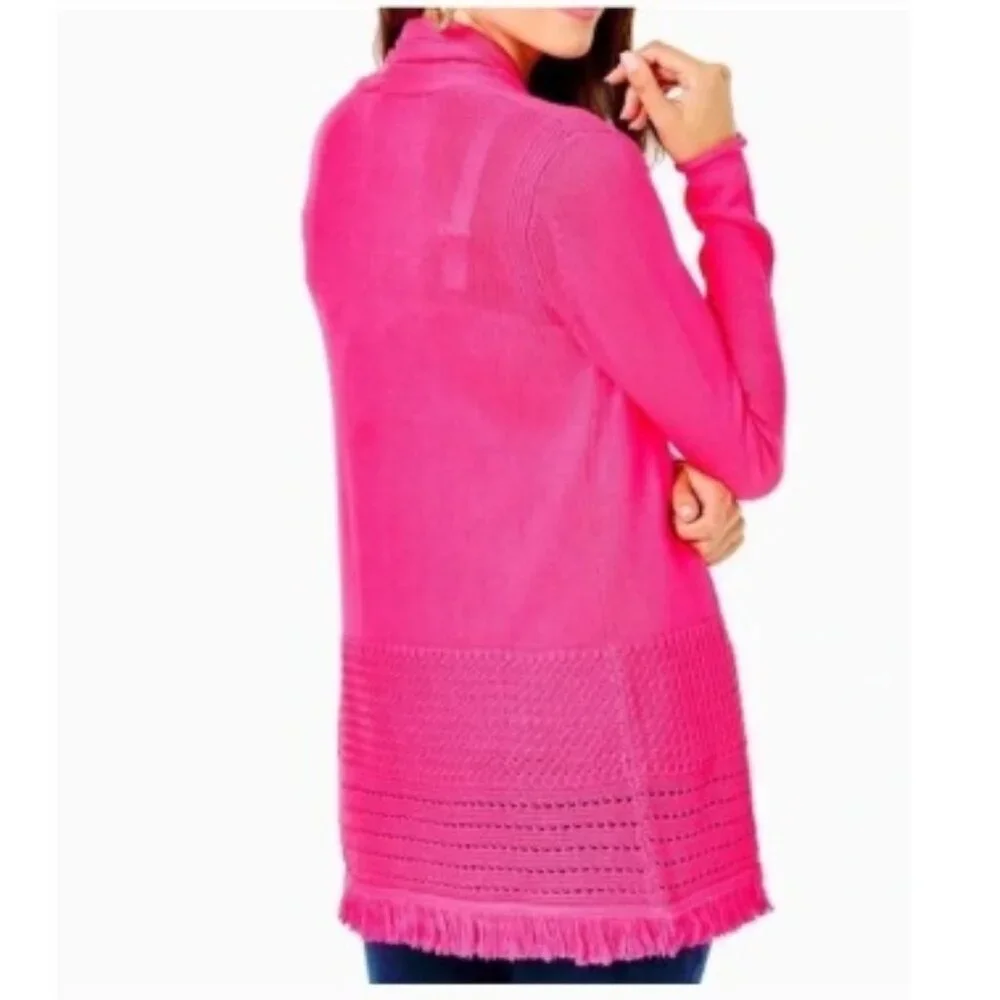 LILLY PULITZER Noble Fringe Cardigan, Pink Isle | Size Small